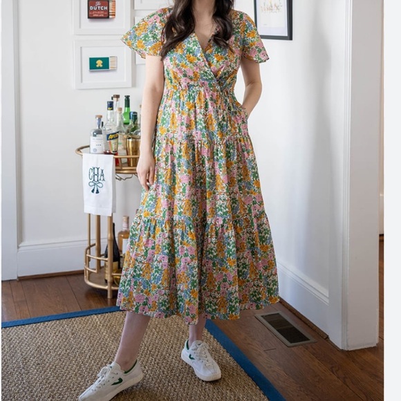 J. Crew Dresses & Skirts - J. Crew x liberty of london floral faux wrap Flutter Sleeve midi dress